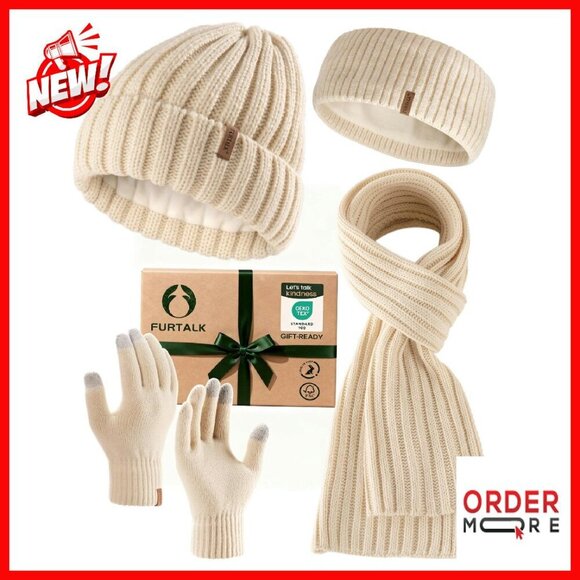 Winter Beanie Scarf Glove Set Fleece Lined Double Layer Skull Cap main image 7
